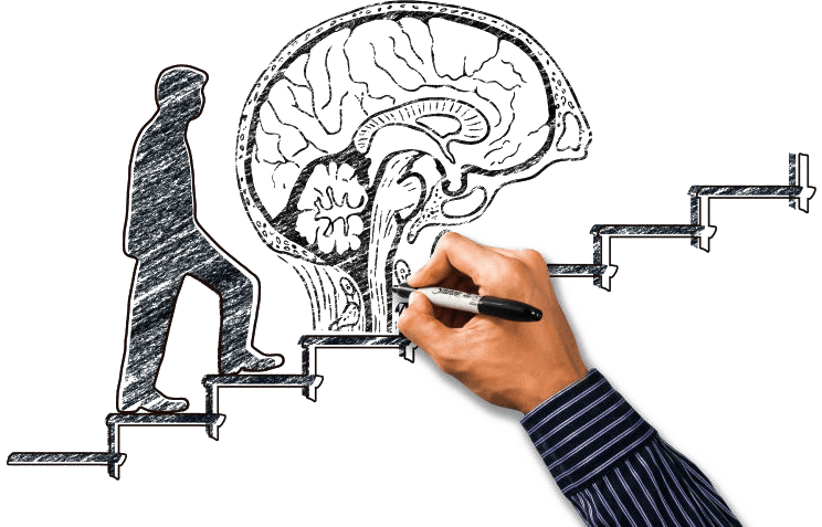 Skizze Mensch geht die Treppe rauf.